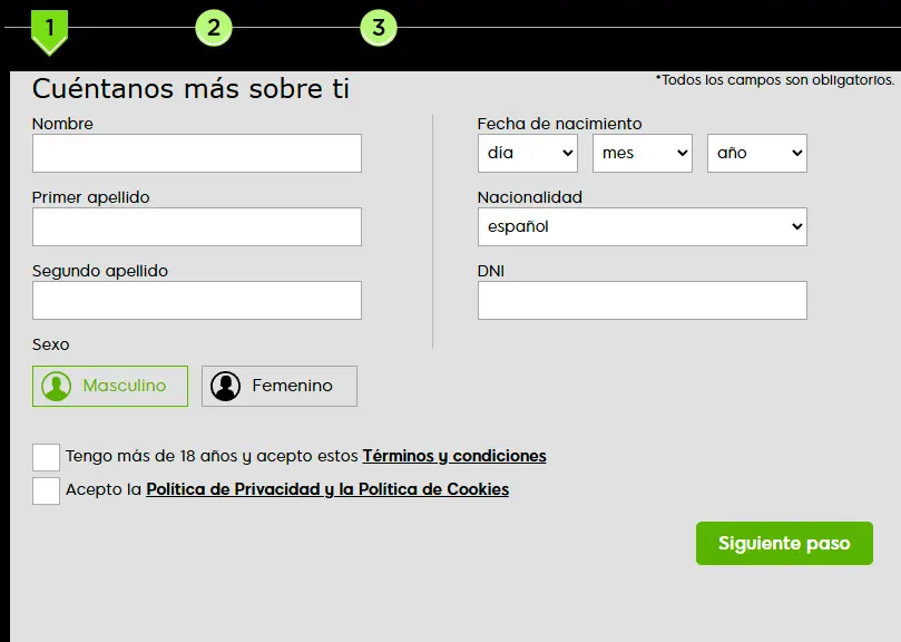 proceso de registro  888 Casino